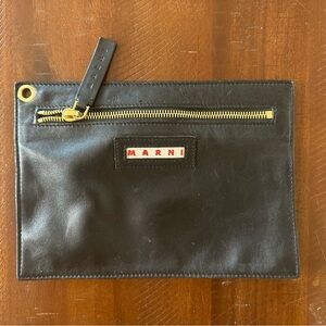 Marni Black Leather Pouch with Gold Accents